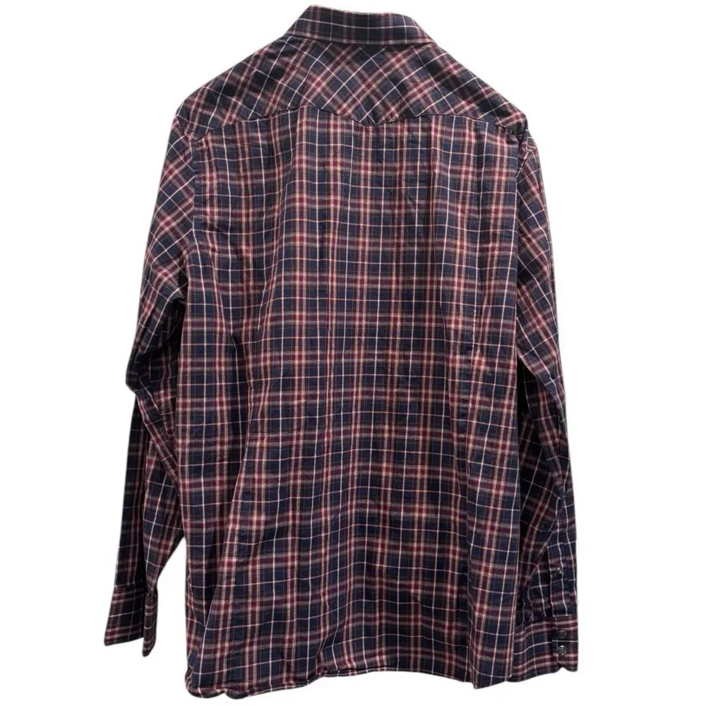 Banana Republic Western Plaid Shirt Red Blue Slim‎ Fit XL
